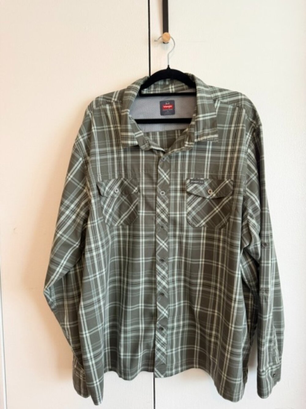 Wrangler Outdoor Plaid Button-Up Shirt – Men’s 3XL Regular Fit – Olive Green